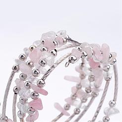 Five Loops Wrap Rose Quartz Beads Bracelets&nbsp;BJEW-JB02589-01