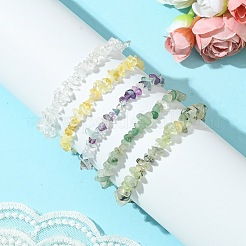 5Pcs 5 Styles Natural Green Aventurine & Quartz Crystal & Prehnite & Citrine & Fluorite Chips Beaded Stretch Bracelet Sets&nbsp;BJEW-JB10872