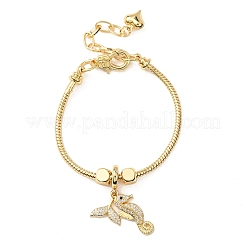Sea Horse Brass Micro Pave Clear Cubic Zirconia Charm Bracelets&nbsp;BJEW-H640-05B-G