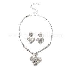 Heart Brass Rhinestone Stud Earrings & Pendant Necklaces Set for Women&nbsp;SJEW-M102-08S