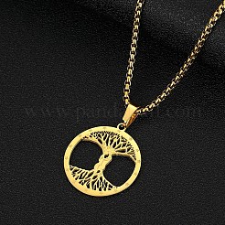Stainless Steel Couple Tree of Life Pendant Box Chain Necklaces&nbsp;PW-WG08693-01