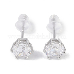 Rhodium Plated 999 Fine Silver Cubic Zirconia Stud Earrings for Women&nbsp;LS-EJEW-S215-20P