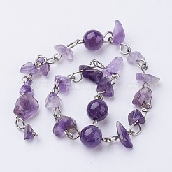 Handmade Natural Amethyst Beads Chains for Necklaces Bracelets Making&nbsp;AJEW-JB00248-03