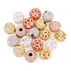 18Pcs 6 Styles Rack Plating Brass Pave Clear Cubic Zirconia Beads&nbsp;KK-TA0002-02