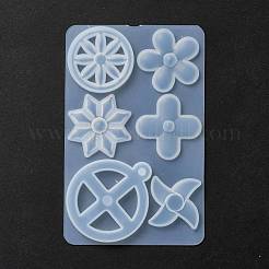 Flat Round Spinning Pendant and Windmill & Snowflake & Flower & Clover & Tyre Cabochon Silicone Molds&nbsp;X-DIY-P059-08