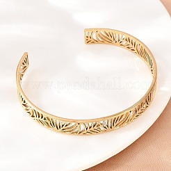 Hollow 304 Stainless Steel Open Cuff Bangles for Women&nbsp;BJEW-F547-01G