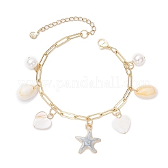 Natural Freshwater Shell Beads & Alloy Enamel Charm Bracelets&nbsp;BJEW-JB12214-02