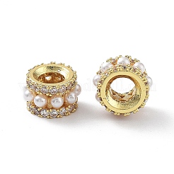 Rack Plating Brass Micro Pave Cubic Zirconia European Beads&nbsp;KK-P247-15G