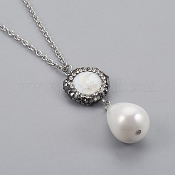Teardrop Shell Pearl Pendant Necklaces&nbsp;NJEW-JN02286