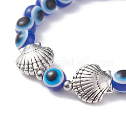 3Pcs 3 Style Evil Eye Resin Beaded Stretch Bracelets Set with Sea Turtle & Starfish & Shell for Women&nbsp;BJEW-JB07542