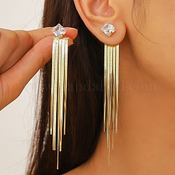 Cubic Zirconia Chains Tassel Earrings&nbsp;LS-EJEW-P236-08G
