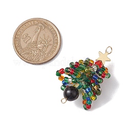 Natural Tiger Eye & Glass Seed Beaded Connector Charms&nbsp;PALLOY-MZ00225