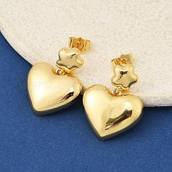 Heart & Star Brass Dangle Stud Earrings&nbsp;EJEW-F389-17G
