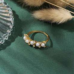 Round Natural Pearl Adjustable Rings&nbsp;RJEW-P113-04G