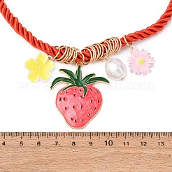 3Pcs 3 Styles Alloy Enamel Strawberry Cactus Flower Pendant Cotton Cord Necklaces for Women&nbsp;NJEW-F357-02KCG