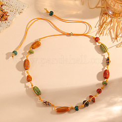 Bohemian Adjustable Porcelain Chip Beads Cotton Cord Braided Necklaces for Women&nbsp;WG0ECFE-01