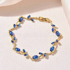 Brass Glass Flower Link Chain Bracelets&nbsp;KK-CBA7DFA-01G-C