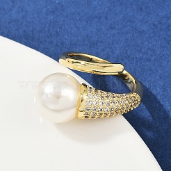 Brass Micro Pave Cubic Zirconia Cuff Rings for Women&nbsp;RJEW-F186-01G