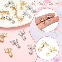 4Pcs 2 Colors Brass Micro Pave Cubic Zirconia Pendants&nbsp;KK-YW0004-42