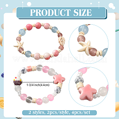 4Pcs 2 Styles Porcelain Synthetic Turquoise Beads Stretch Bracelets for Women&nbsp;BJEW-GO0002-13