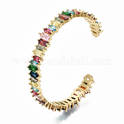 Brass Micro Pave Cubic Zirconia Cuff Bangles&nbsp;BJEW-S142-012-NF