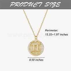 925 Sterling Silver 12 Constellation Necklace Gold Horoscope Zodiac Sign Necklace Round Astrology Pendant Necklace with Zircons Birthday Jewelry Gift for Women Men&nbsp;JN1089E