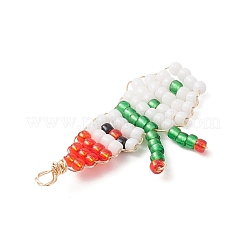 2Pcs 2 Colors Christmas Glass Seed Beaded Snowman Pendants&nbsp;PALLOY-MZ00940