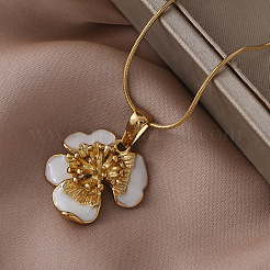 3Pcs Stainless Steel Enamel White Flower Pendant Round Snake Chain Necklaces for Women&nbsp;OT9180-2