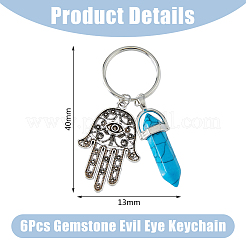 6Pcs 6 Style Alloy Hamsa Hand/Hand of Miriam Pendant Keychain&nbsp;AJEW-DC0001-35