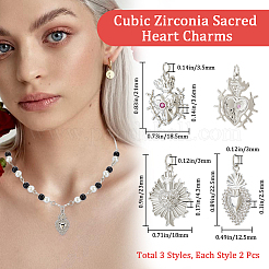 6Pcs 3 Styles Rack Plating Brass Micro Pave Cubic Zirconia Pendant&nbsp;STAS-BBC0013-24