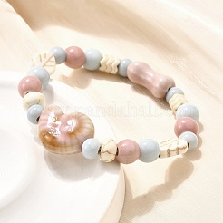 Handmade Porcelain Beads & Synthetic Howlite Beads Stretch Bracelets for Women&nbsp;BJEW-D307-01D