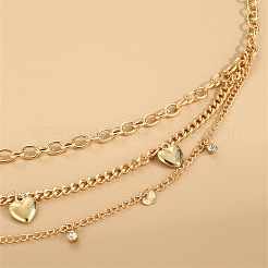 Flat Round & Heart Alloy Crystal Rhinestone Charm 3 Layer Waist Belly Chains for Women&nbsp;FS-WG368BF-01
