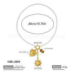 304 Stainless Steel Sacred Heart Sun Pendant White Glass Beaded Necklaces for Women&nbsp;WG88FB4-01
