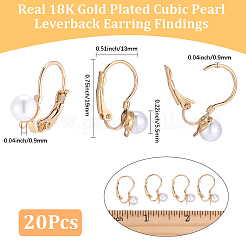 20Pcs Round Brass ABS Imitation Pearl Leverback Earring Findings&nbsp;KK-BBC0029-04