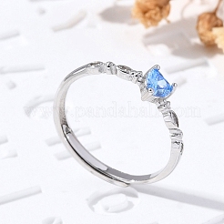 Rhodium Plated 925 Sterling Silver Cubic Zirconia Adjustable Rings&nbsp;RJEW-D300-05P-03