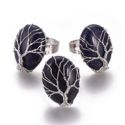Adjustable Natural & Synthetic Mixed Stone Finger Rings&nbsp;RJEW-L090-B