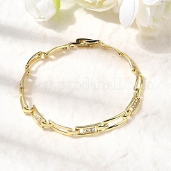 Brass Micro Pave Clear Cubic Zirconia Link Chain Bracelets for Women&nbsp;BJEW-H630-02G