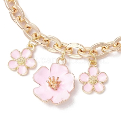 2Pcs 2 Styles Alloy Pink Enamel Flower Bowknot Pendant Cable Chain Purse Decorative Chains&nbsp;AJEW-BA00148