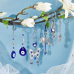6Pcs 6 Style Handmade Lampwork & Enamel Evil Eye Keychain&nbsp;KEYC-NB0001-23