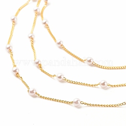 Round Plastic Pearl Beaded Triple Layer Necklace&nbsp;NJEW-JN03833