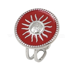 Flat Round with Sun Pattern 304 Stainless Steel Enamel Finger Rings for Women&nbsp;RJEW-G355-05P-02