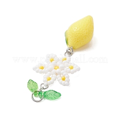 Glass Seed Beaded Lemon with Flower Big Pendants&nbsp;PALLOY-MZ01077