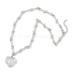Opalite Heart Pendant Alloy Barbed Wire Link Chain Necklaces for Women&nbsp;NJEW-JN05614