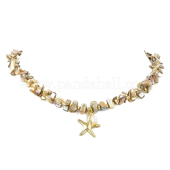 Summer Beach Starfish 304 Stainless Steel Pendant AB Color Natural Freshwater Shell Nuggets Beaded Necklaces for Women&nbsp;NJEW-JN06056