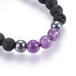 Natural Lava Rock and Non-Magnetic Synthetic Hematite Beads Braided Bead Bracelets&nbsp;BJEW-JB03975-01