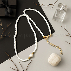 2Pcs 2 Color Rice Natural Pearl & Glass Seed Beaded Necklaces for Women&nbsp;NJEW-GO0001-04B