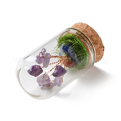 Natural Amethyst Chips Money Tree in Dome Glass Bell Jars with Wood Base Display Decorations&nbsp;DJEW-K030-02L