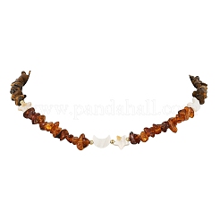 Natural Amber & Tiger Eye & Heated Citrine Chip Beaded Necklaces&nbsp;NJEW-JN06680