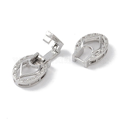 Rack Plating Brass Micro Pave Clear Cubic Zirconia Fold Over Clasps&nbsp;KK-NH0002-03A-P