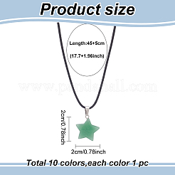 10Pcs 10 Style Natural Mixed Gemstone Star Pendant Necklaces Set with Wax Cords&nbsp;NJEW-AN0001-56